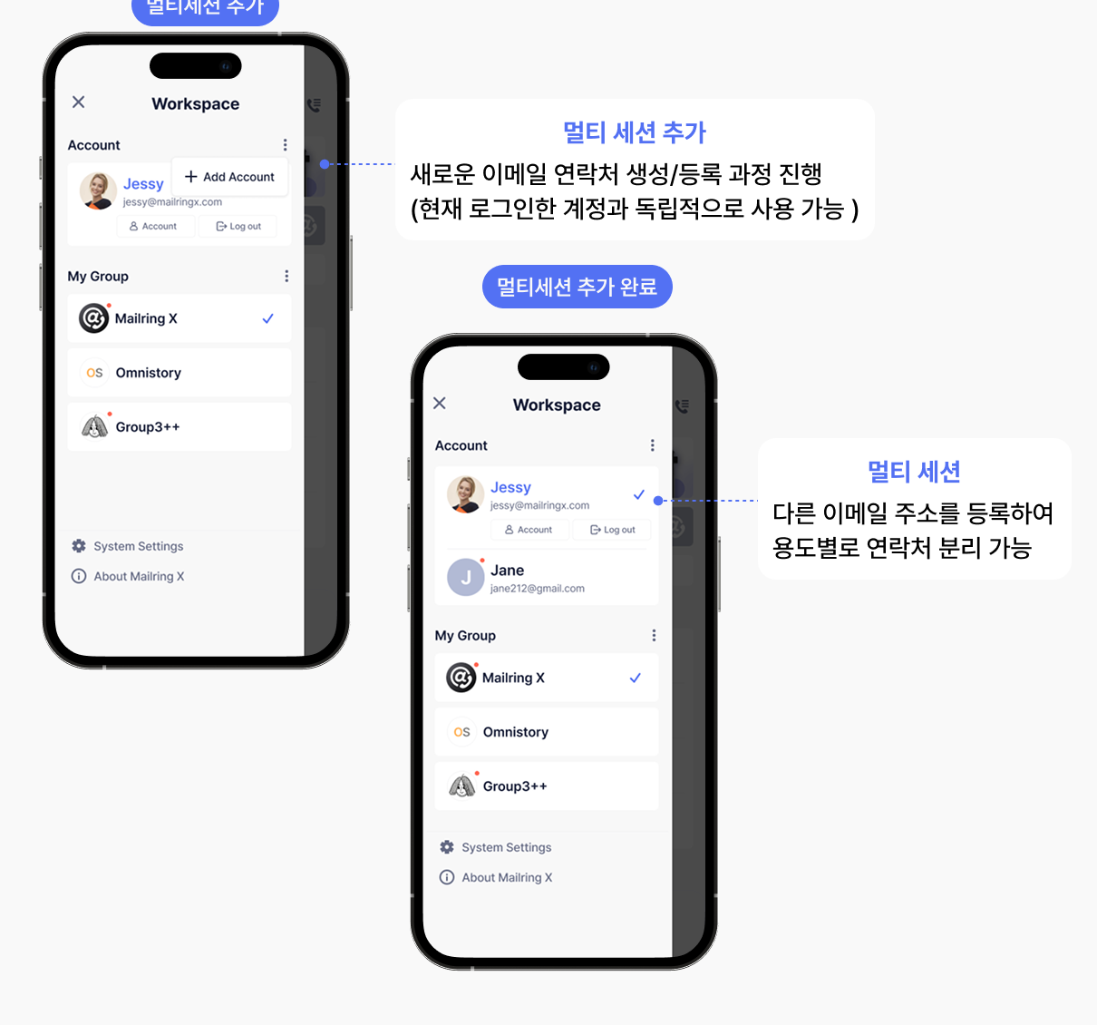 멀티 세션 워크스페이스 화면